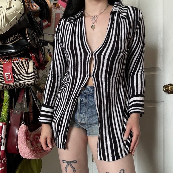 Miou Muse black and white Striped Top small - Picture 1 of 4